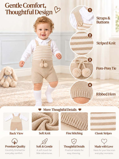 Baby Boy Dante Collection 2-piece Knitted Dungaree Set - Beige