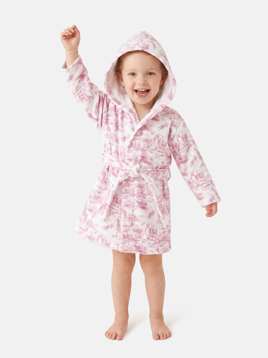 Children's Cotton Hooded Bath Robe - Safari Collection - Baby Pink