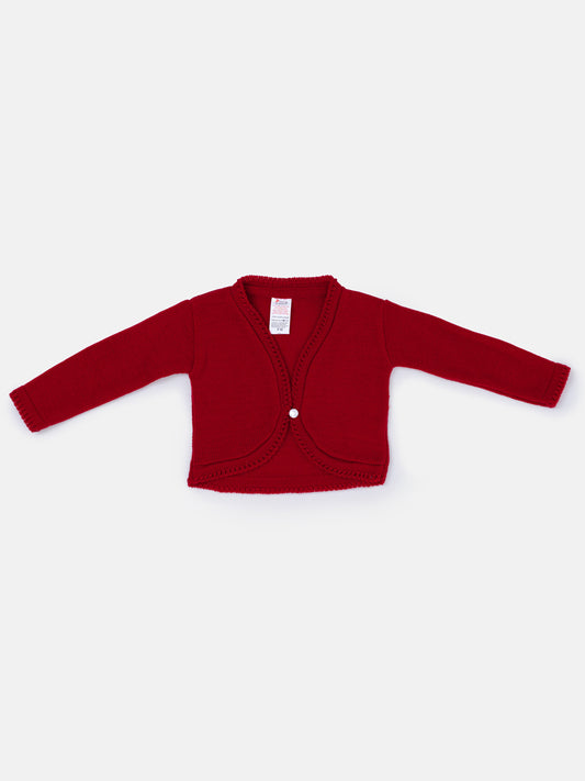 Luxury Baby Girl LONG Bolero with Button - Red