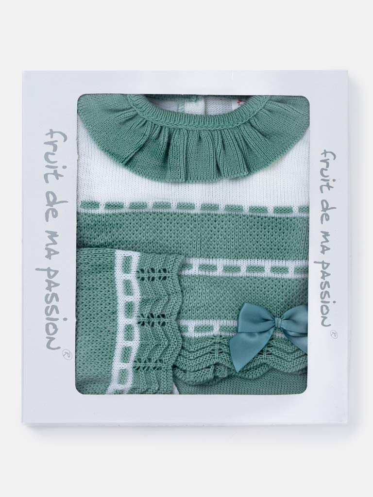 Baby Girl Frilly collar Knitted 3-piece Gift Box Set - Mint Green