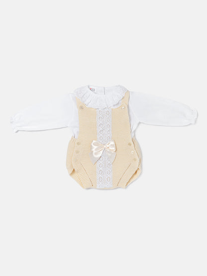 Baby Girl OLIVIA COLLECTION 2 Piece Knitted Romper with Bow - Beige