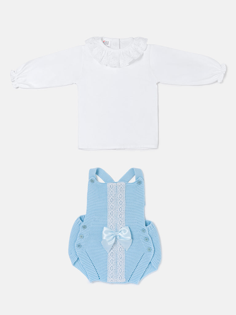 Baby Girl OLIVIA COLLECTION 2 Piece Knitted Romper with Bow - Baby Blue