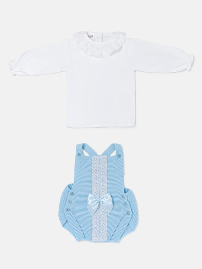 Baby Girl OLIVIA COLLECTION 2 Piece Knitted Romper with Bow - Baby Blue