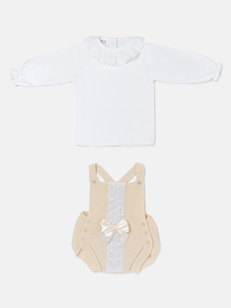 Baby Girl OLIVIA COLLECTION 2 Piece Knitted Romper with Bow - Beige