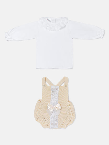 Baby Girl OLIVIA COLLECTION 2 Piece Knitted Romper with Bow - Beige