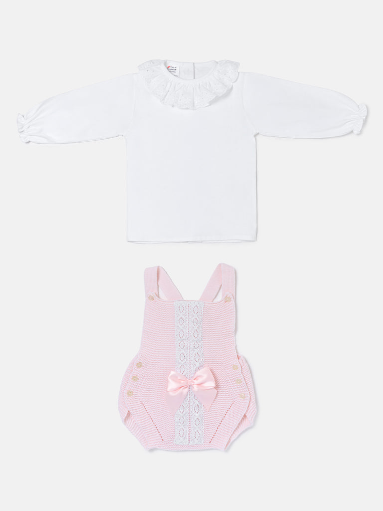 Baby Girl OLIVIA COLLECTION 2 Piece Knitted Romper with Bow - Baby Pink