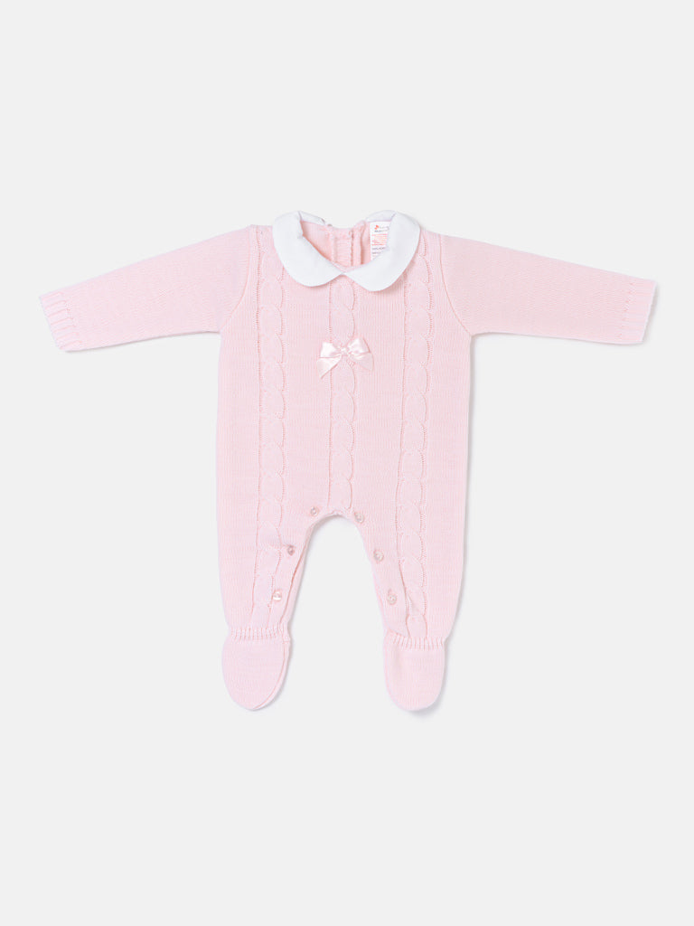 Unisex JIMENA COLLECTION Knitted Baby Grow with Tiny Bow - Pink
