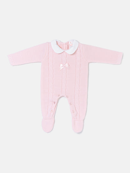 Unisex JIMENA COLLECTION Knitted Baby Grow with Tiny Bow - Pink