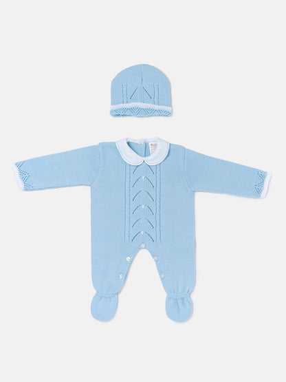Unisex NOA COLLECTION Knitted All-in-One with Hat - Baby Blue