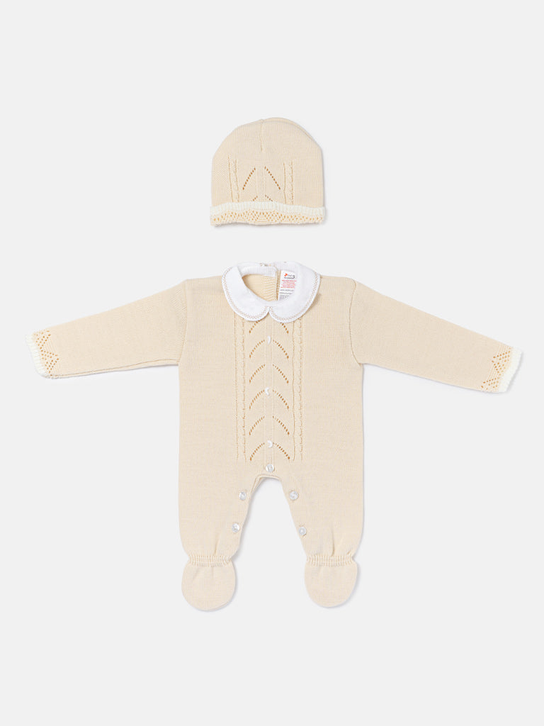 Unisex NOA COLLECTION Knitted All-in-One with Hat - Beige