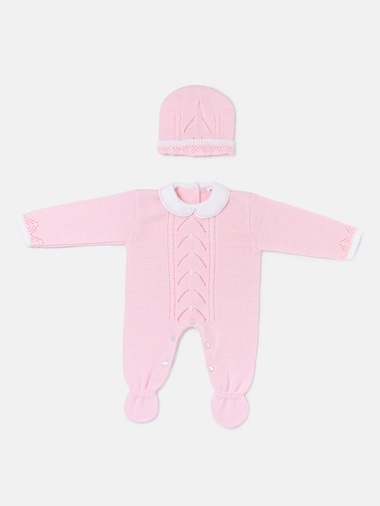Unisex NOA COLLECTION Knitted All-in-One with Hat - Baby Pink