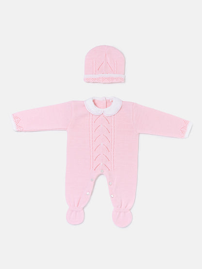 Unisex NOA COLLECTION Knitted All-in-One with Hat - Baby Pink
