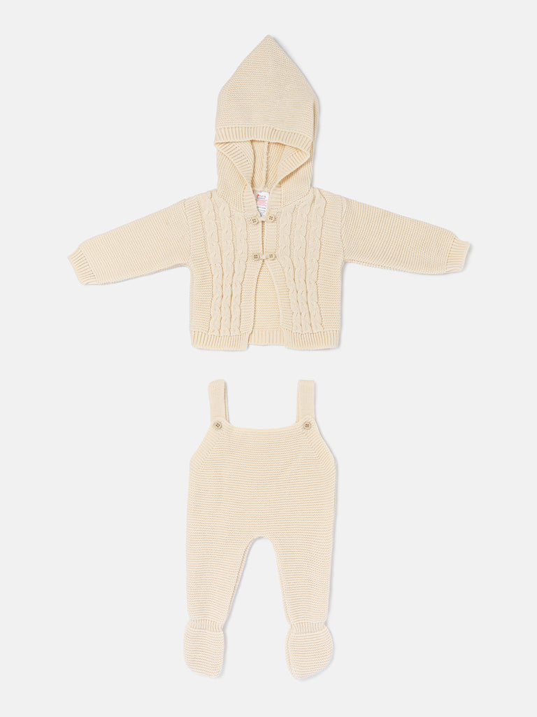 Unisex MAR COLLECTION 2-Piece Knitted Dungaree and Cardigan Set with Double-Button Loops - Beige