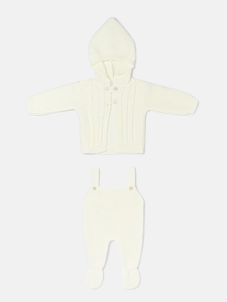 Unisex MAR COLLECTION 2-Piece Knitted Dungaree and Cardigan Set with Double-Button Loops - Ivory