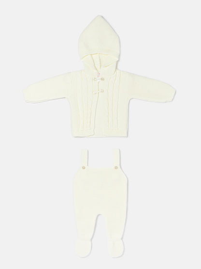Unisex MAR COLLECTION 2-Piece Knitted Dungaree and Cardigan Set with Double-Button Loops - Ivory