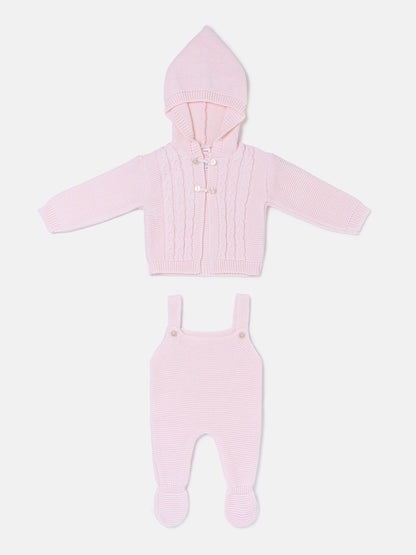 Unisex MAR COLLECTION 2-Piece Knitted Dungaree and Cardigan Set with Double-Button Loops - Baby Pink
