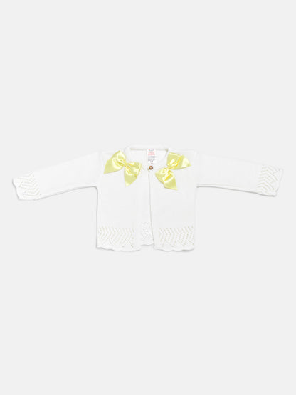 Baby Girl Cardigan with 2 Big Bows - White & Yellow Bow