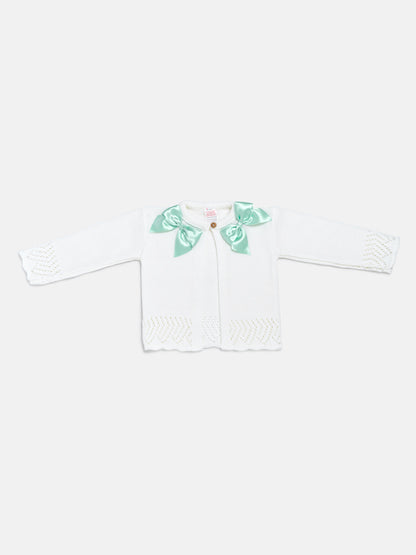 Baby Girl Cardigan with 2 Big Bows - White & Mint Bow