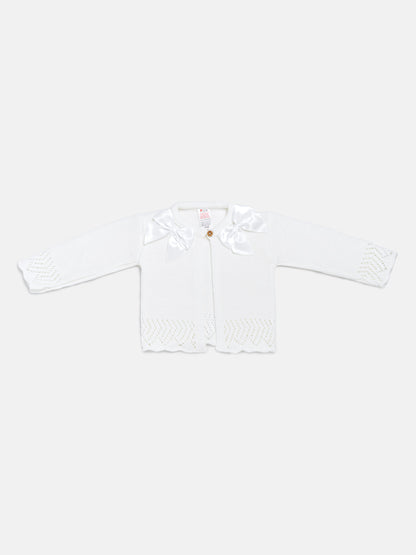 Baby Girl Cardigan with 2 Big Bows - Ivory & White Bow