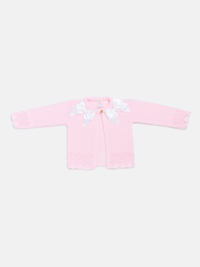 Baby Girl Cardigan with 2 Big Bows - Pink & White Bow