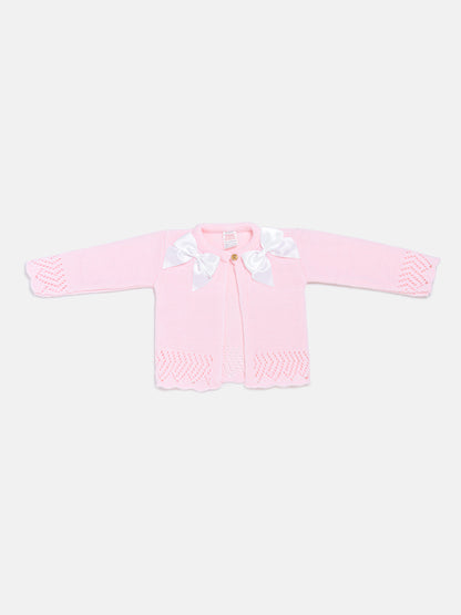 Baby Girl Cardigan with 2 Big Bows - Pink & White Bow