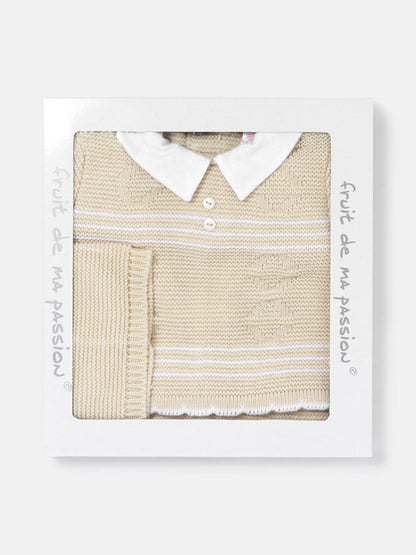 Baby Boy 3-Piece Diamond Knitted Gift Box Set - Beige