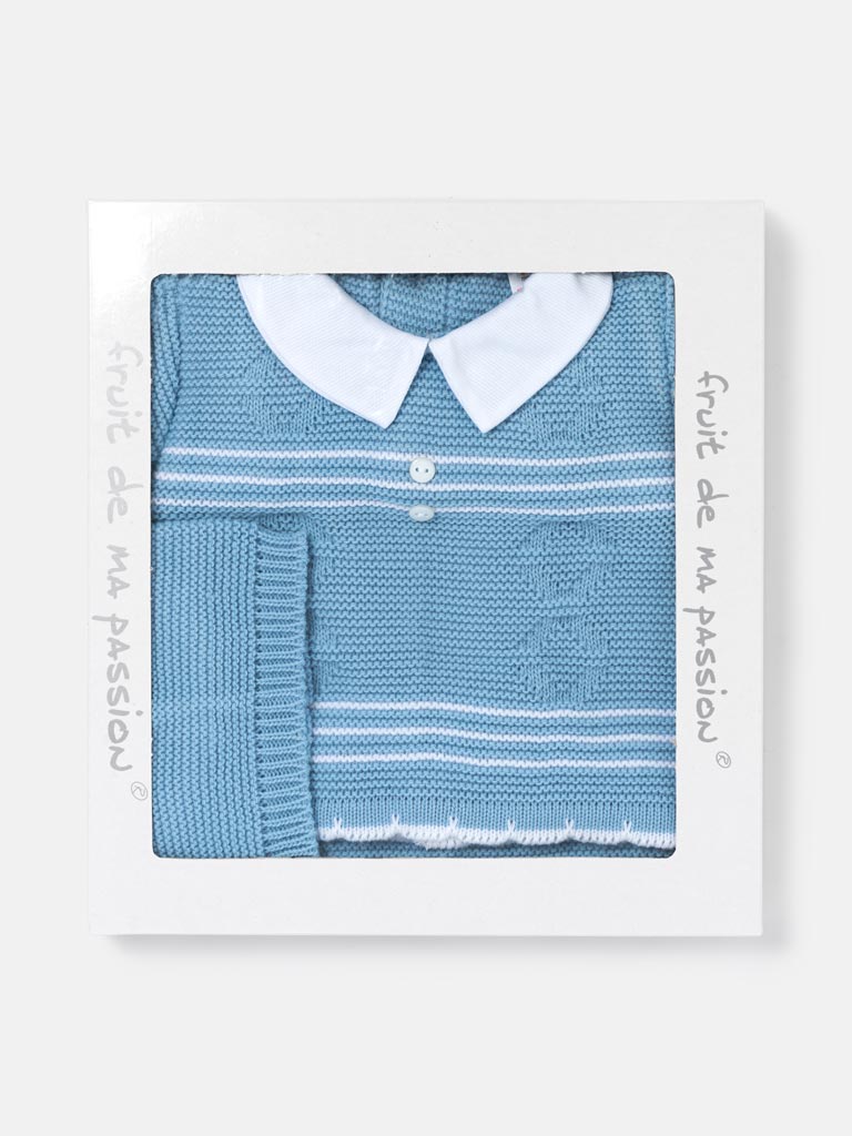Baby Boy 3-Piece Diamond Knitted Gift Box Set - Baby Blue
