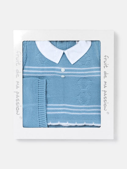 Baby Boy 3-Piece Diamond Knitted Gift Box Set - Baby Blue