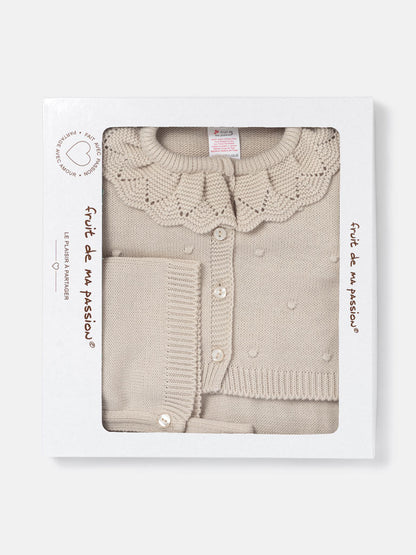 Baby Girl 3-Piece Frilly Knitted Gift Box Set - Beige