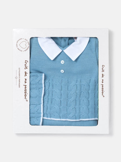 Baby Boy 3-Piece Cable Knitted Gift Box Set - Baby Blue