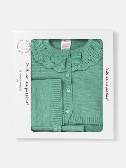 Baby Girl 3-Piece Frilly Knitted Gift Box Set - Mint Green