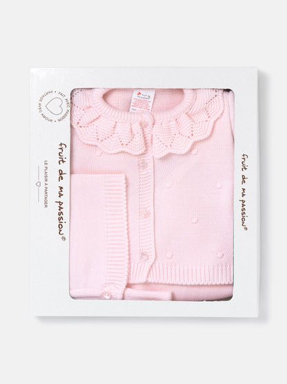 Baby Girl 3-Piece Frilly Knitted Gift Box Set - Baby Pink