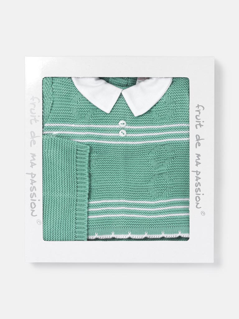 Baby Boy 3-Piece Diamond Knitted Gift Box Set - Mint Green