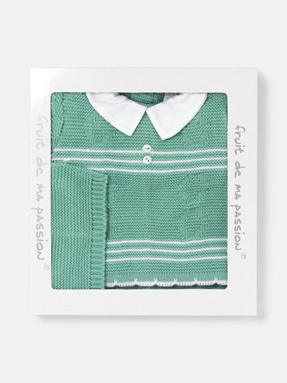 Baby Boy 3-Piece Diamond Knitted Gift Box Set - Mint Green