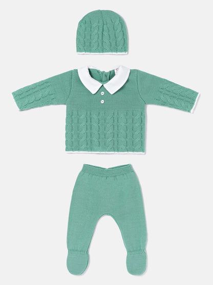Baby Boy 3-Piece Cable Knitted Gift Box Set - Mint Green