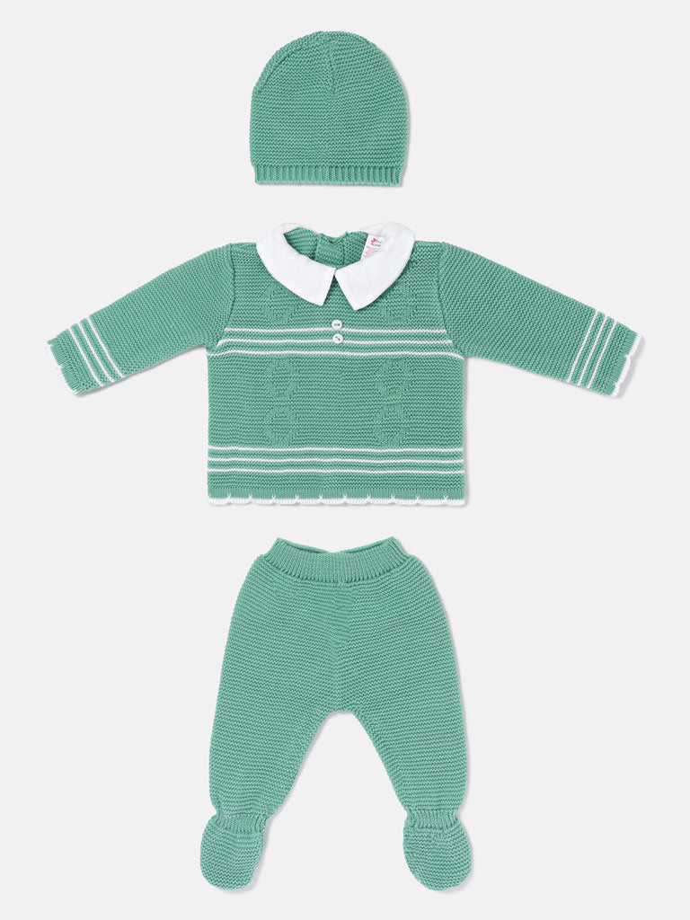 Baby Boy 3-Piece Diamond Knitted Gift Box Set - Mint Green