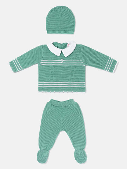 Baby Boy 3-Piece Diamond Knitted Gift Box Set - Mint Green