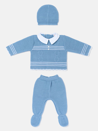 Baby Boy 3-Piece Diamond Knitted Gift Box Set - Baby Blue