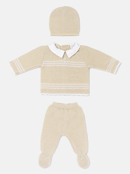 Baby Boy 3-Piece Diamond Knitted Gift Box Set - Beige