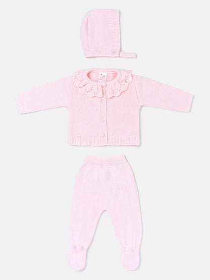 Baby Girl 3-Piece Frilly Knitted Gift Box Set - Baby Pink