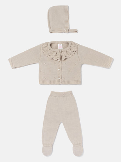 Baby Girl 3-Piece Frilly Knitted Gift Box Set - Beige