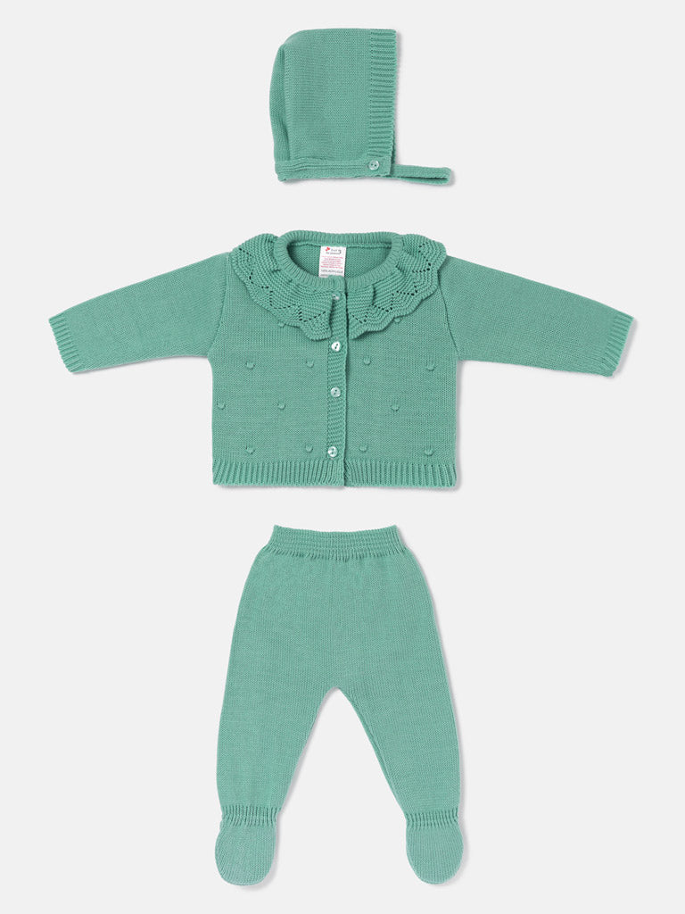 Baby Girl 3-Piece Frilly Knitted Gift Box Set - Mint Green