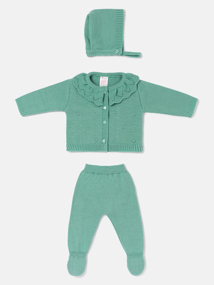 Baby Girl 3-Piece Frilly Knitted Gift Box Set - Mint Green
