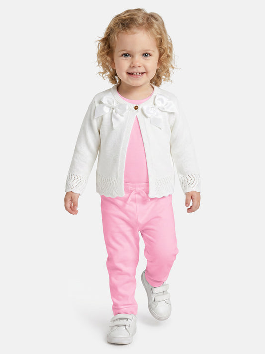 Baby Girl Cardigan with 2 Big Bows - White