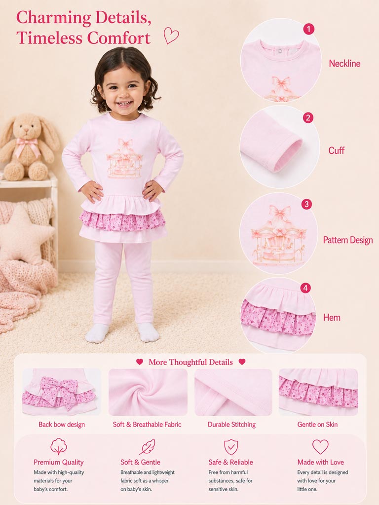 Baby Girl Leggings and Top Set - Carousel Collection - Pink