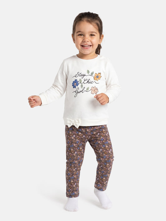 Baby Girl 2-Piece Leggings Set with Floral Design Antonella Collection - Brown