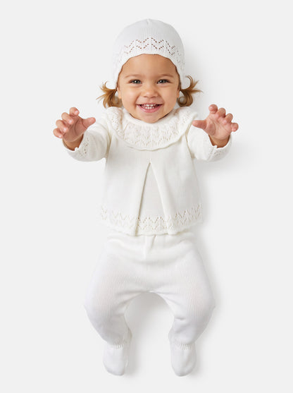 Baby Girl Fine Knit Pleated Front 3-Piece Gift Box Set - Ivory