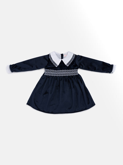 Baby Girl Celeste Collection Velvet Dress - Navy Blue