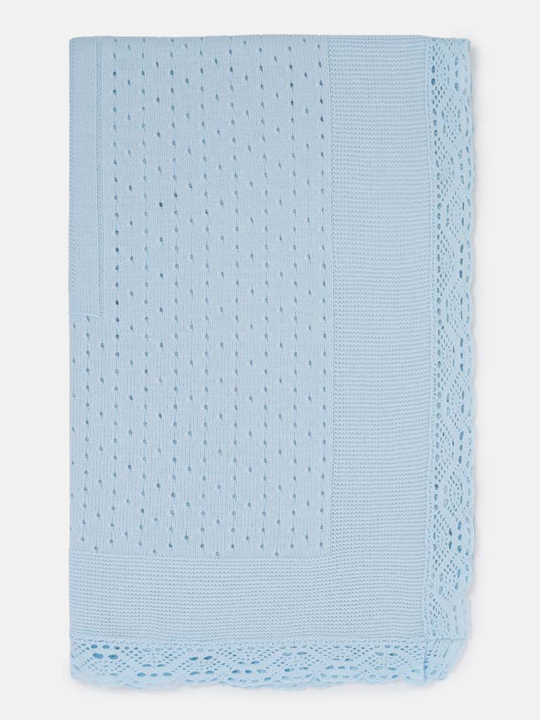 Baby Open Dot Knitted Spanish Blanket - Baby Blue