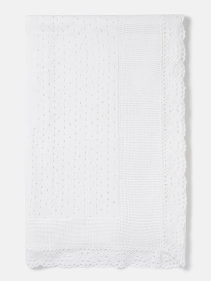 Baby Open Dot Knitted Spanish Blanket - White